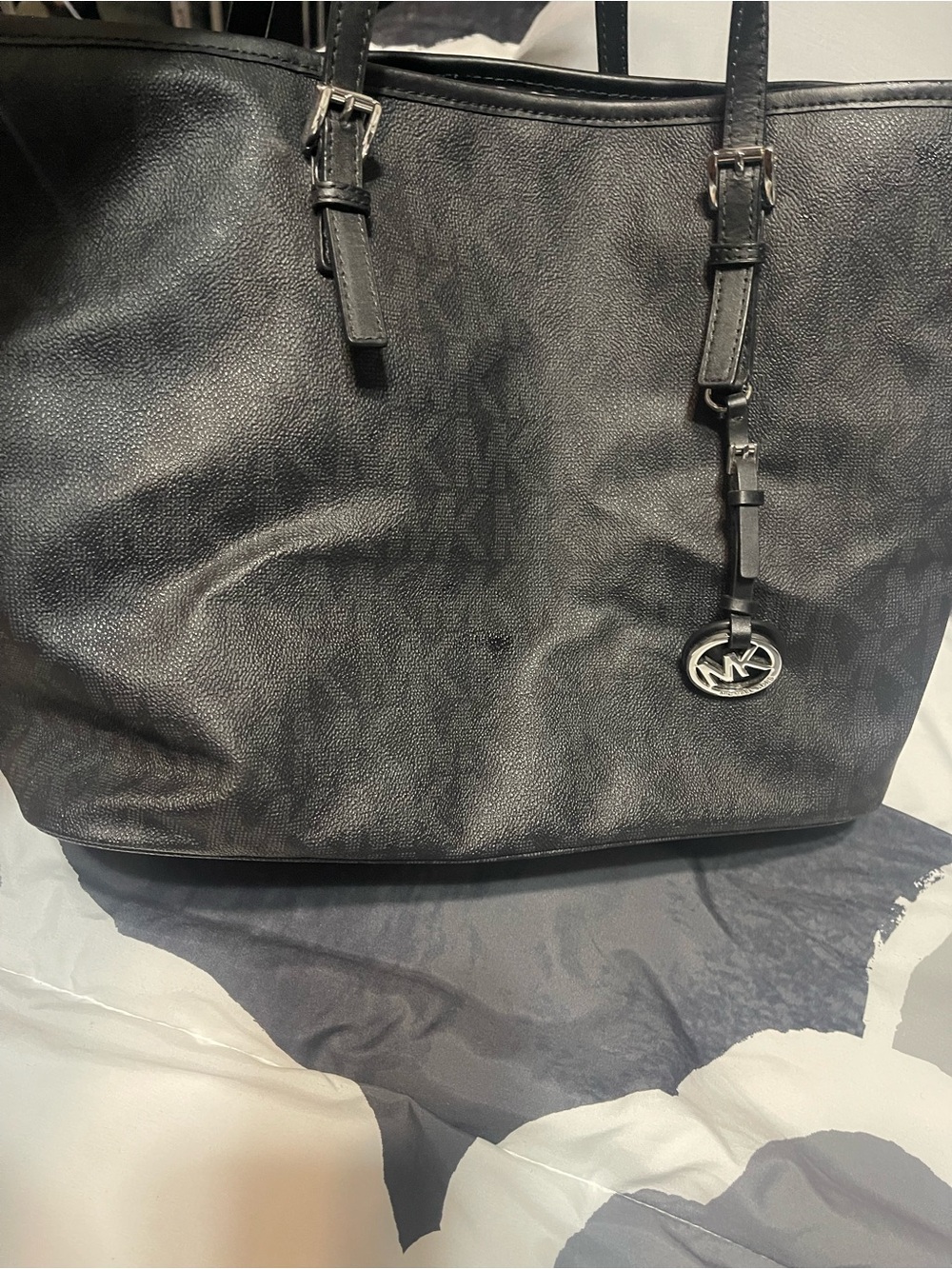 Michael Kors Black Logo Charm Leather Tote
